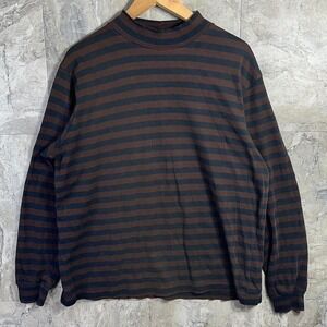 Lands End Brown and black striped long sleeve shirt men's XL thick collar